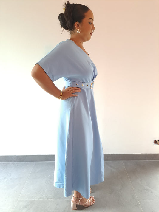 Robe Longue avec ceinture Bleu Ciel