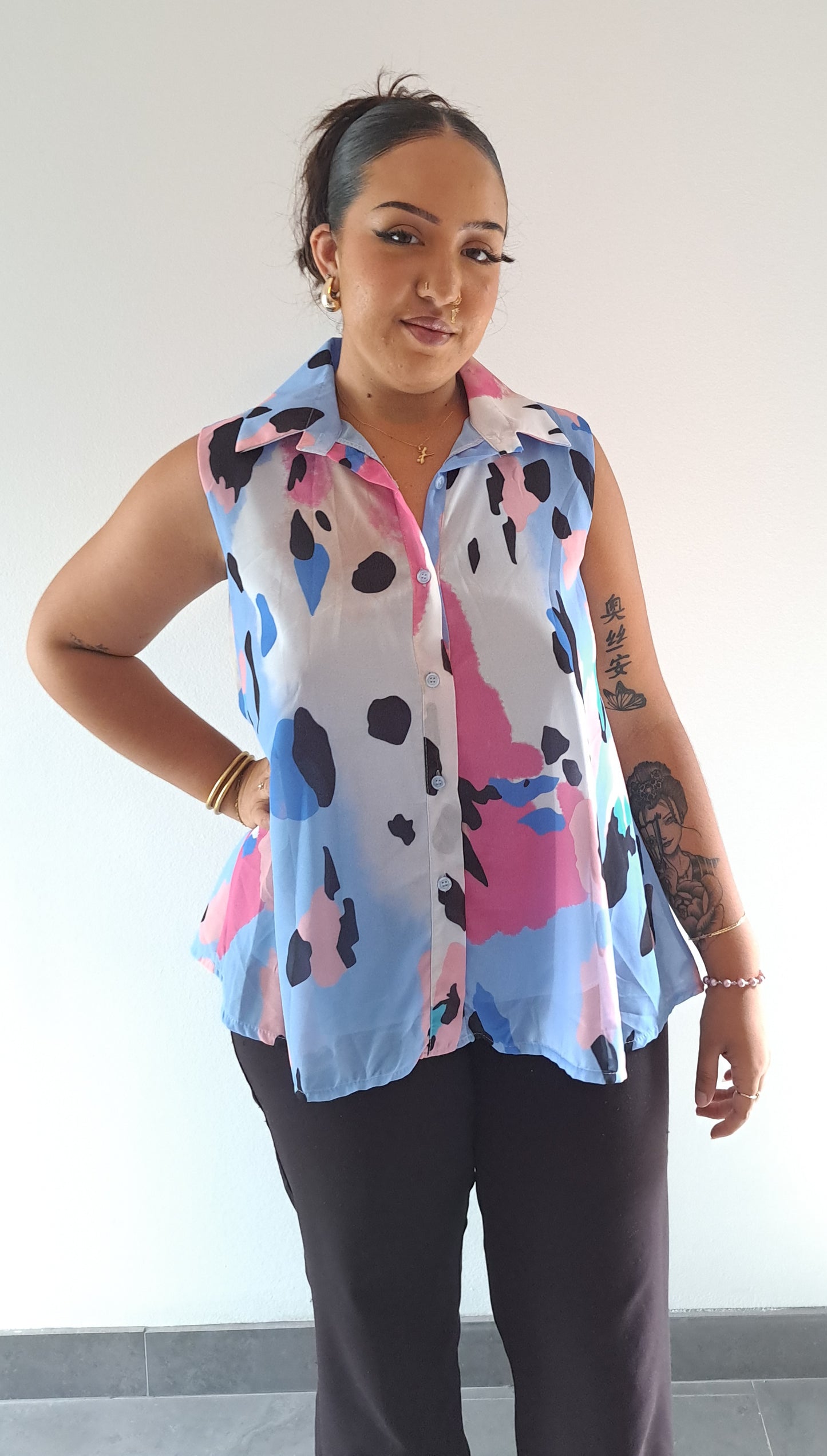 Chemise Bleu Imprimé Sans Manches