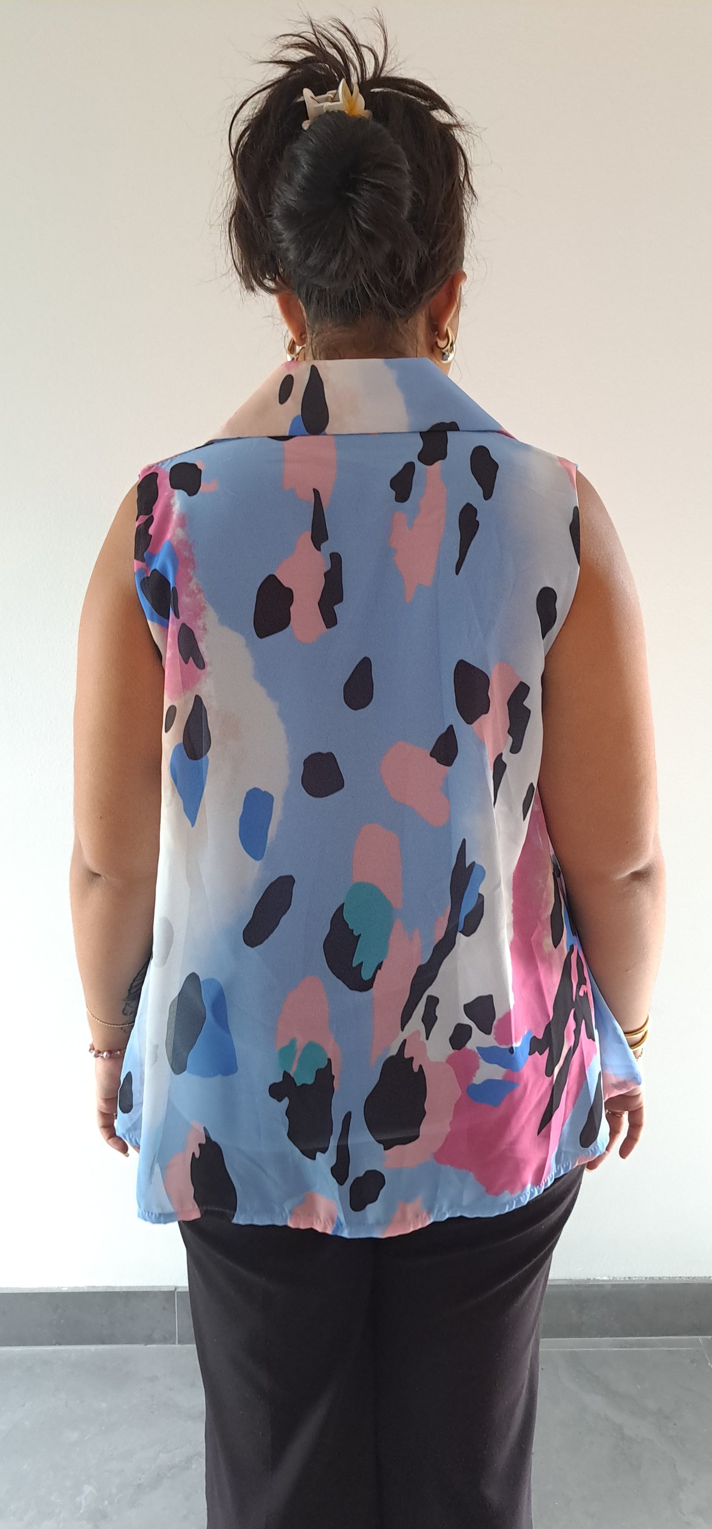 Chemise Bleu Imprimé Sans Manches