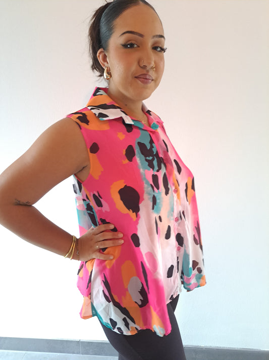 Chemise Rose Imprimé Sans Manches