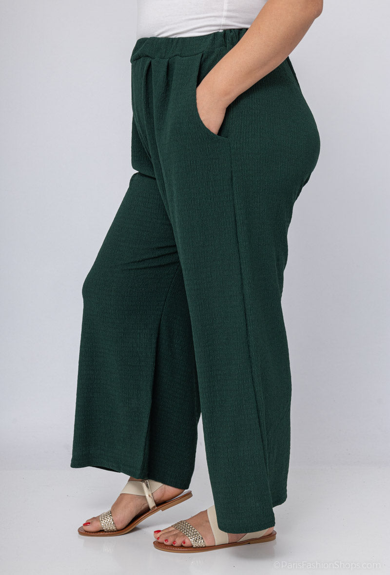 Pantalon Fluide Vert Bouteille Grande Taille
