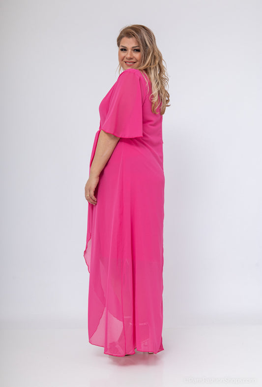Robe Longue Fendue en Mousseline Rose