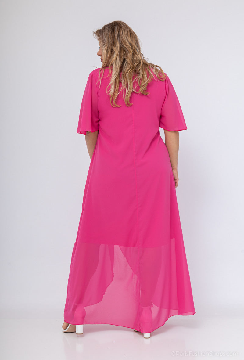 Robe Longue Fendue en Mousseline Rose