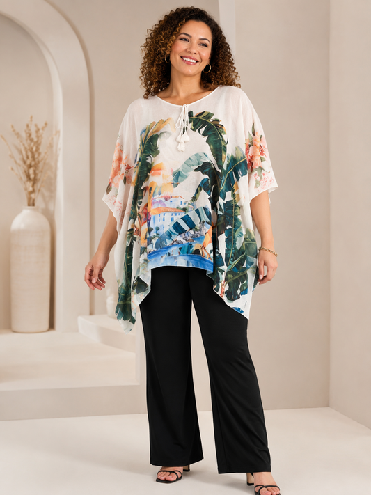Top poncho fluide imprimé tropical 38-52
