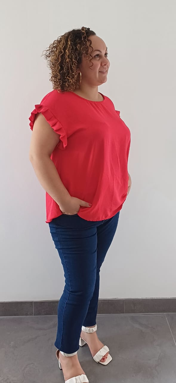 Blouse col rond rouge