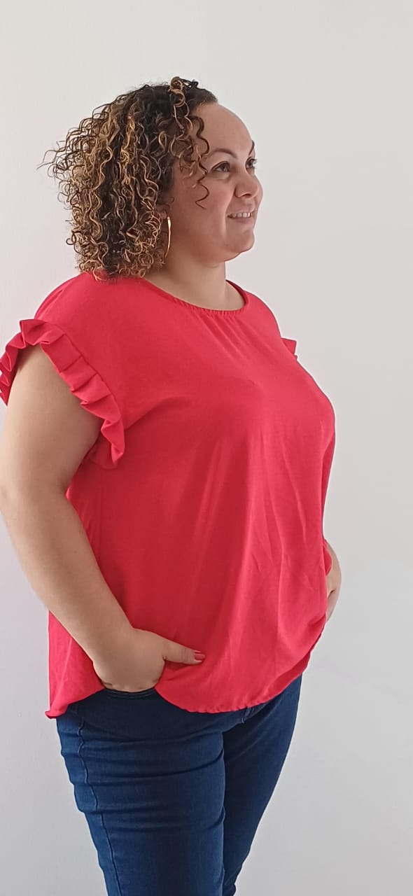 Blouse col rond rouge