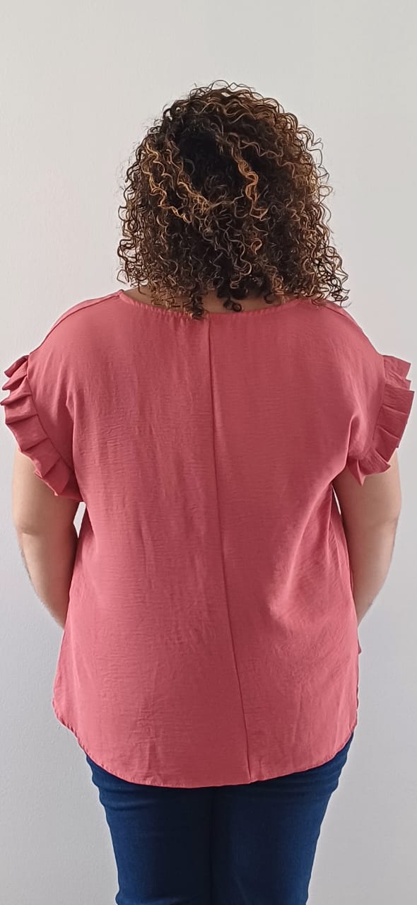 Blouse col rond Fluide Terracotta