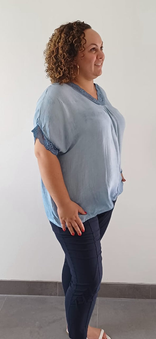 Top sensation soie Bleu Jean