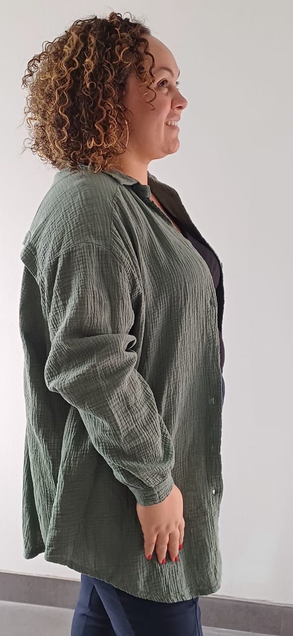 Chemise En Gaze De Coton Kaki