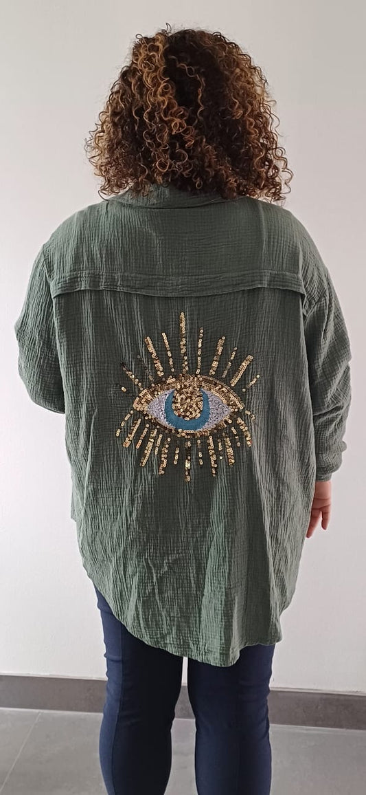 Chemise En Gaze De Coton Kaki