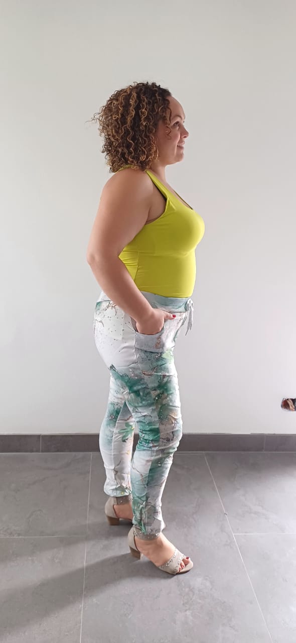 Pantalon Magique Vert Fleuri