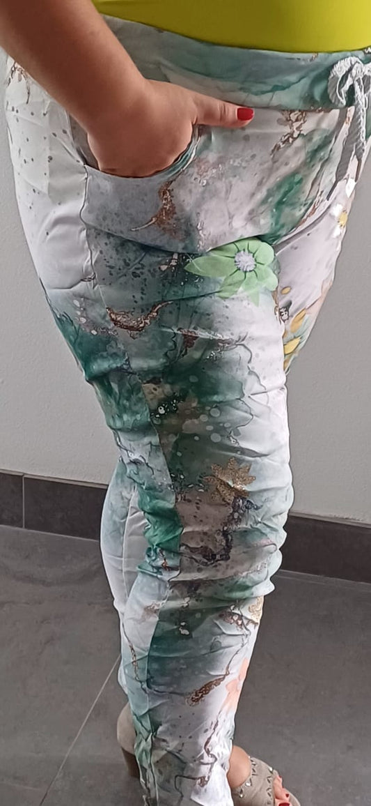 Pantalon Magique Vert Fleuri