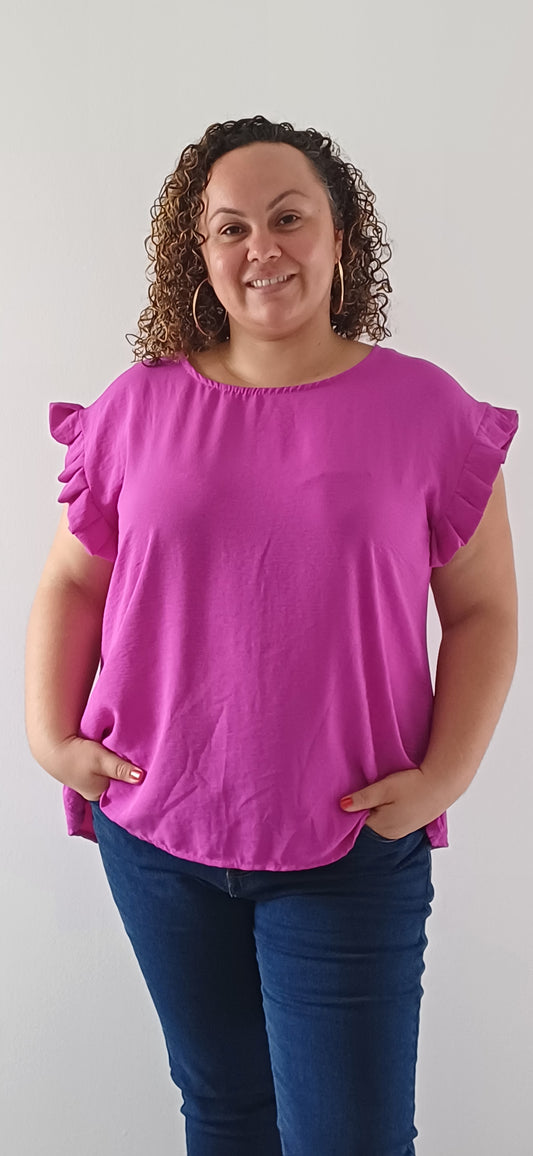 Blouse col rond fluide femme grande taille mauve chic et raffinée