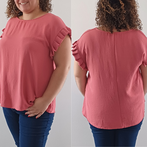 Tissu doux et coupe ample blouse col rond fluide femme grande taille terracotta