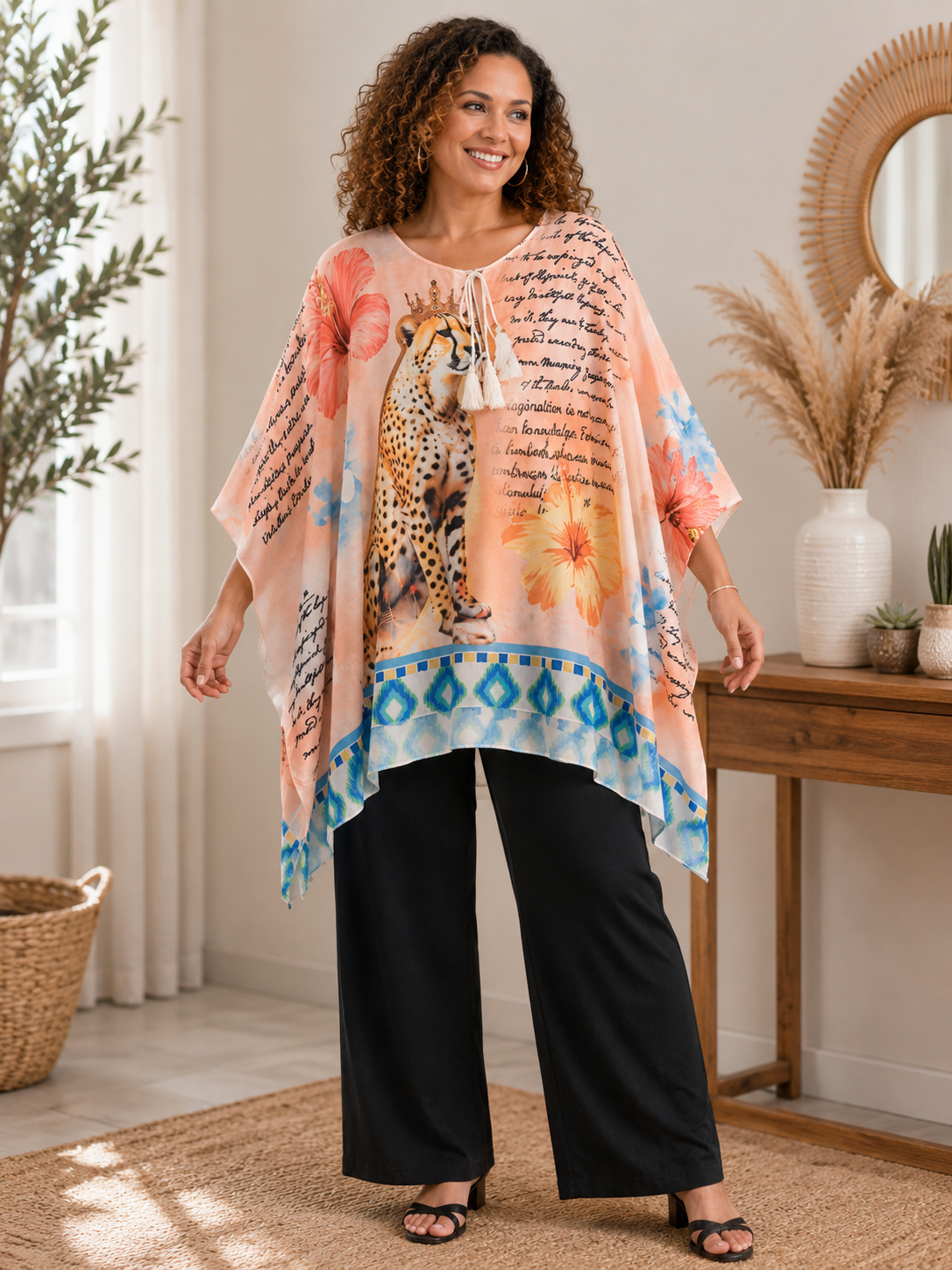 Top poncho fluide imprimé tropical 38-52