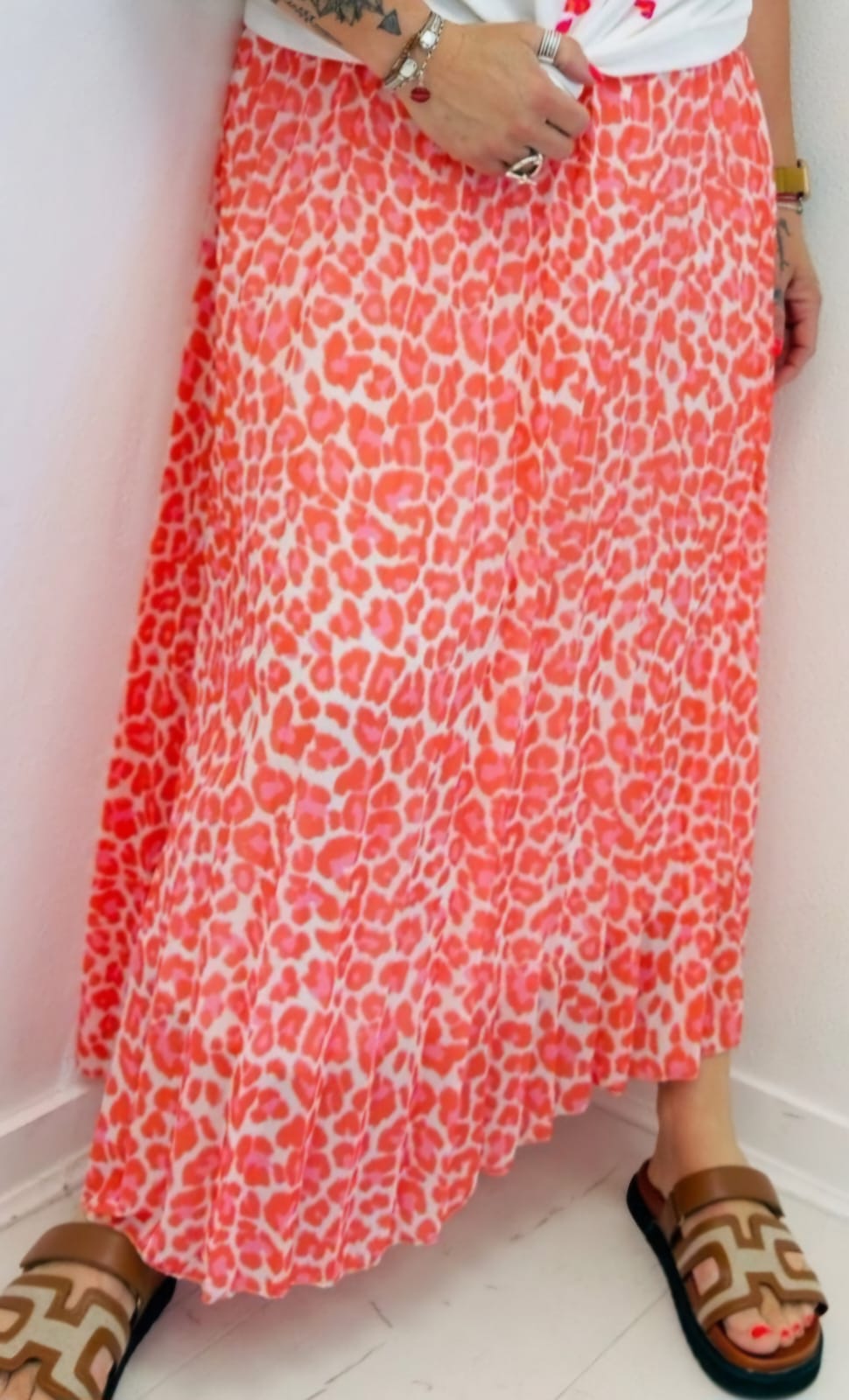 Jupe longue grande taille léopard orange
