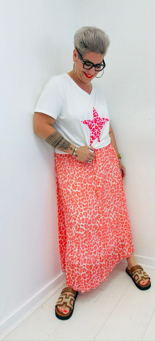 Jupe longue grande taille léopard orange