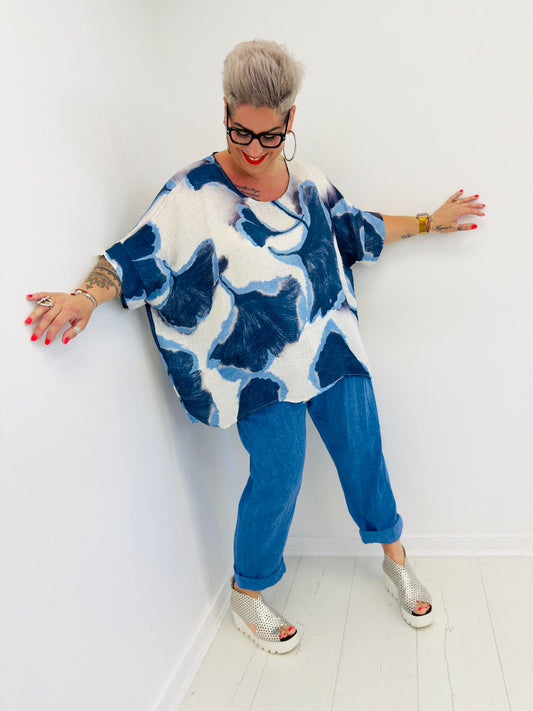 Top Grande Taille Femme en Viscose & Tencel Bleu et Blanc