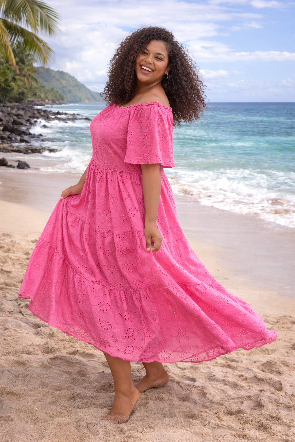 Robe longue bohème en broderie anglaise 100% coton