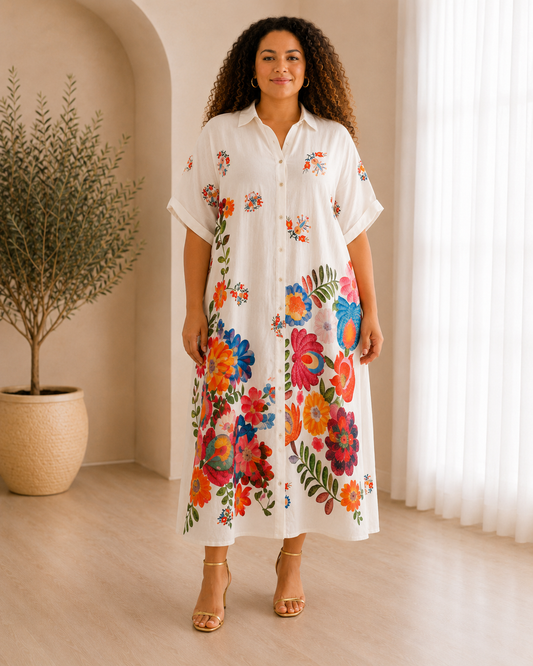 Robe Chemise Femme en viscose imprimée fleurs