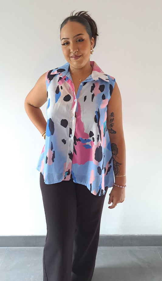Chemise Bleu Imprimé Sans Manches