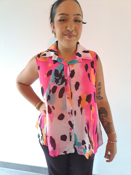 Chemise Rose Imprimé  Sans Manches