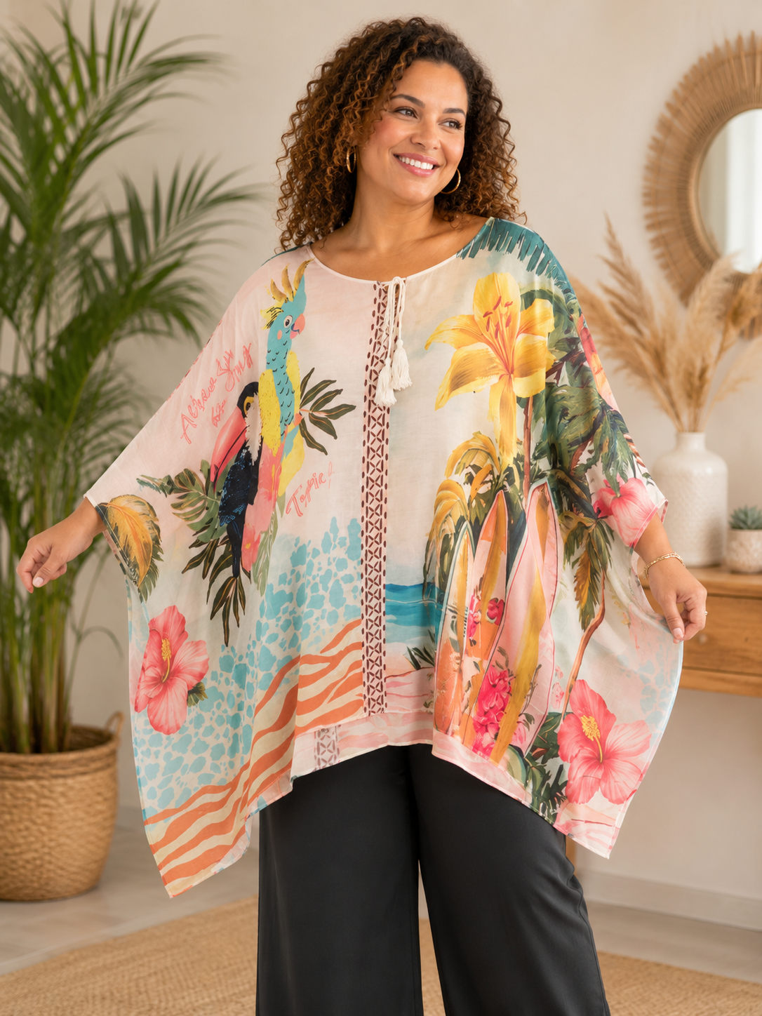 Top poncho fluide imprimé tropical 38-52