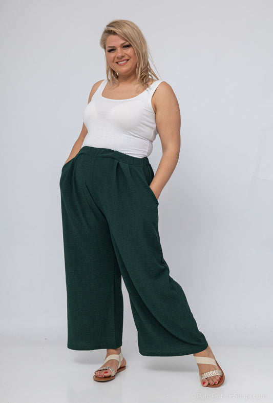 Pantalon Fluide Vert Bouteille Grande Taille