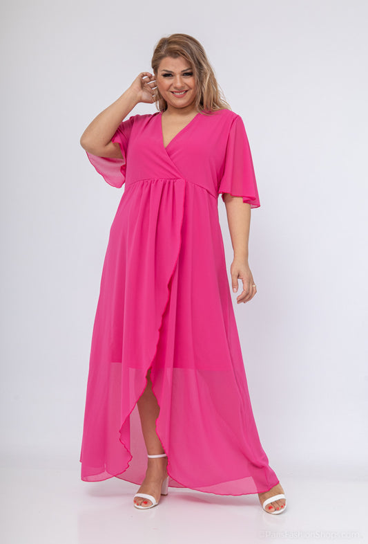 Robe Longue Fendue en Mousseline Rose