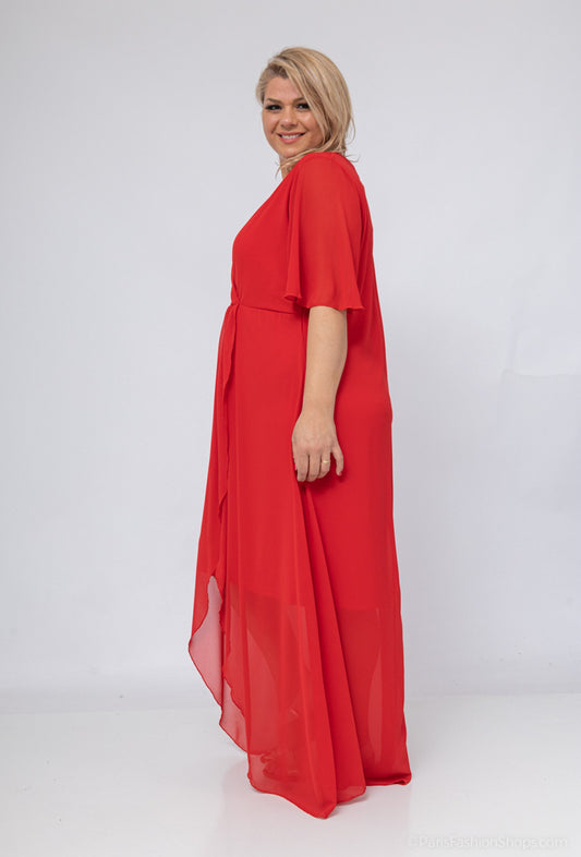 Robe Longue Fendue en Mousseline Rouge