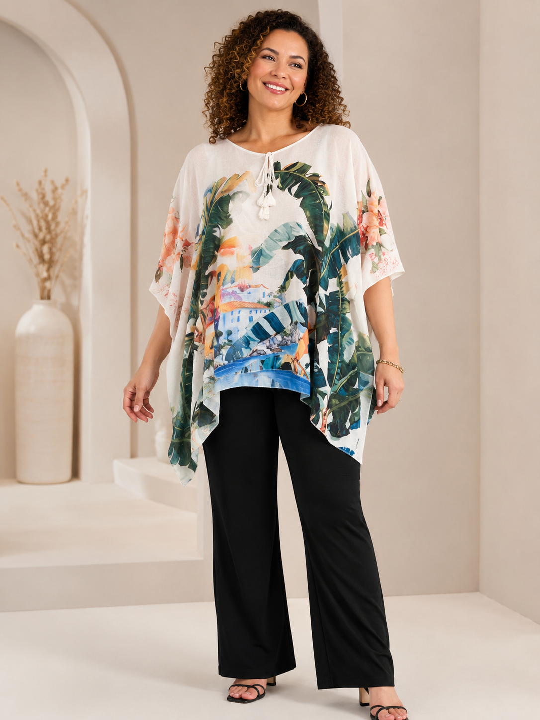 Top poncho fluide imprimé tropical 38-52