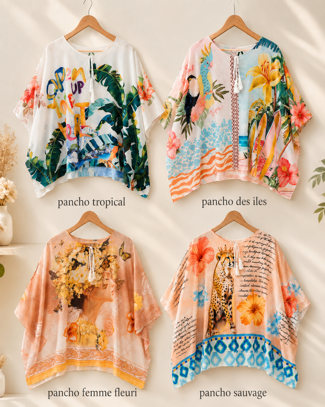 Top poncho fluide imprimé tropical 38-52