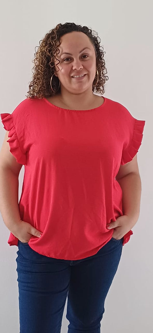Blouse col rond rouge