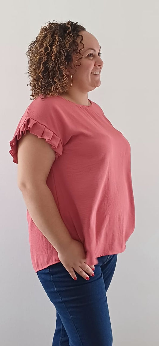 Blouse col rond Fluide Terracotta