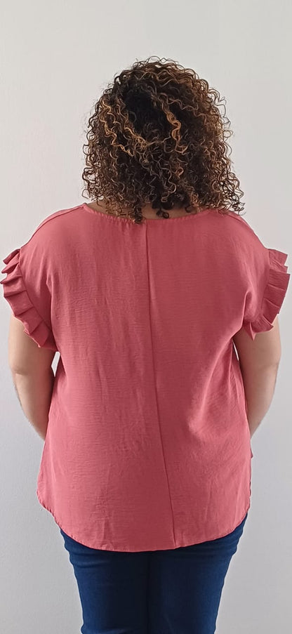 Blouse col rond Fluide Terracotta