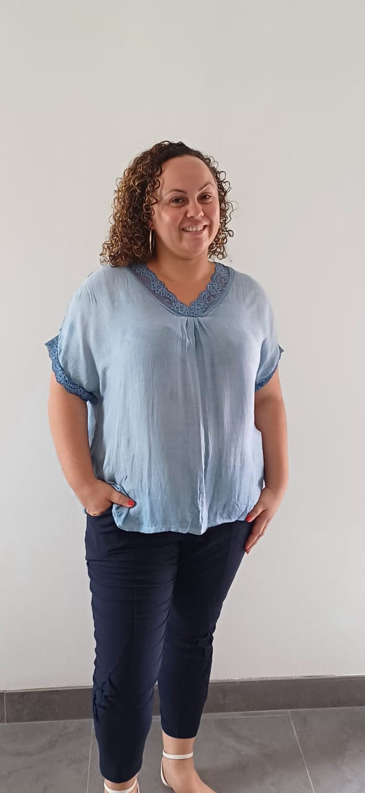 Top sensation soie Bleu Jean