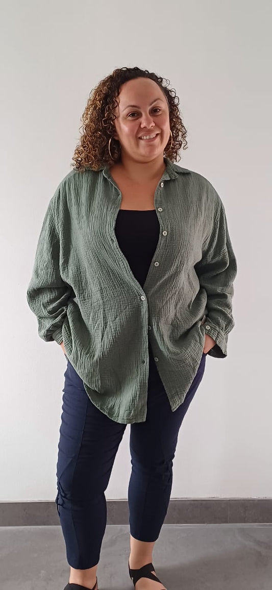 Chemise En Gaze De Coton Kaki
