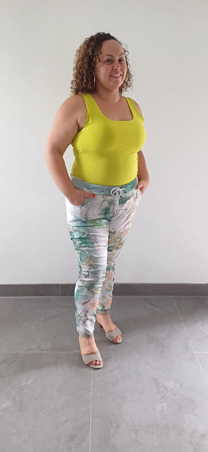 Pantalon Magique Vert Fleuri
