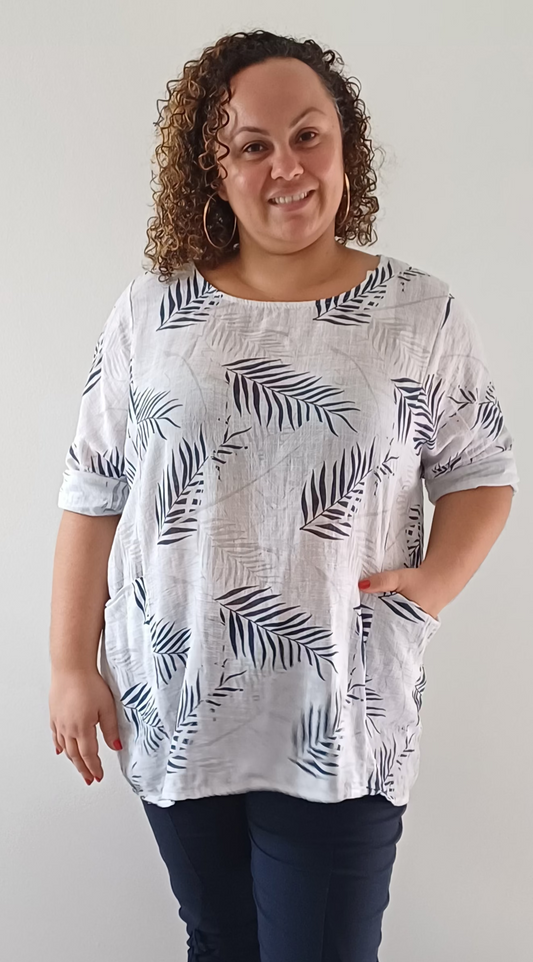 Top femme en coton – Taille unique 40/50 manches longues col rond