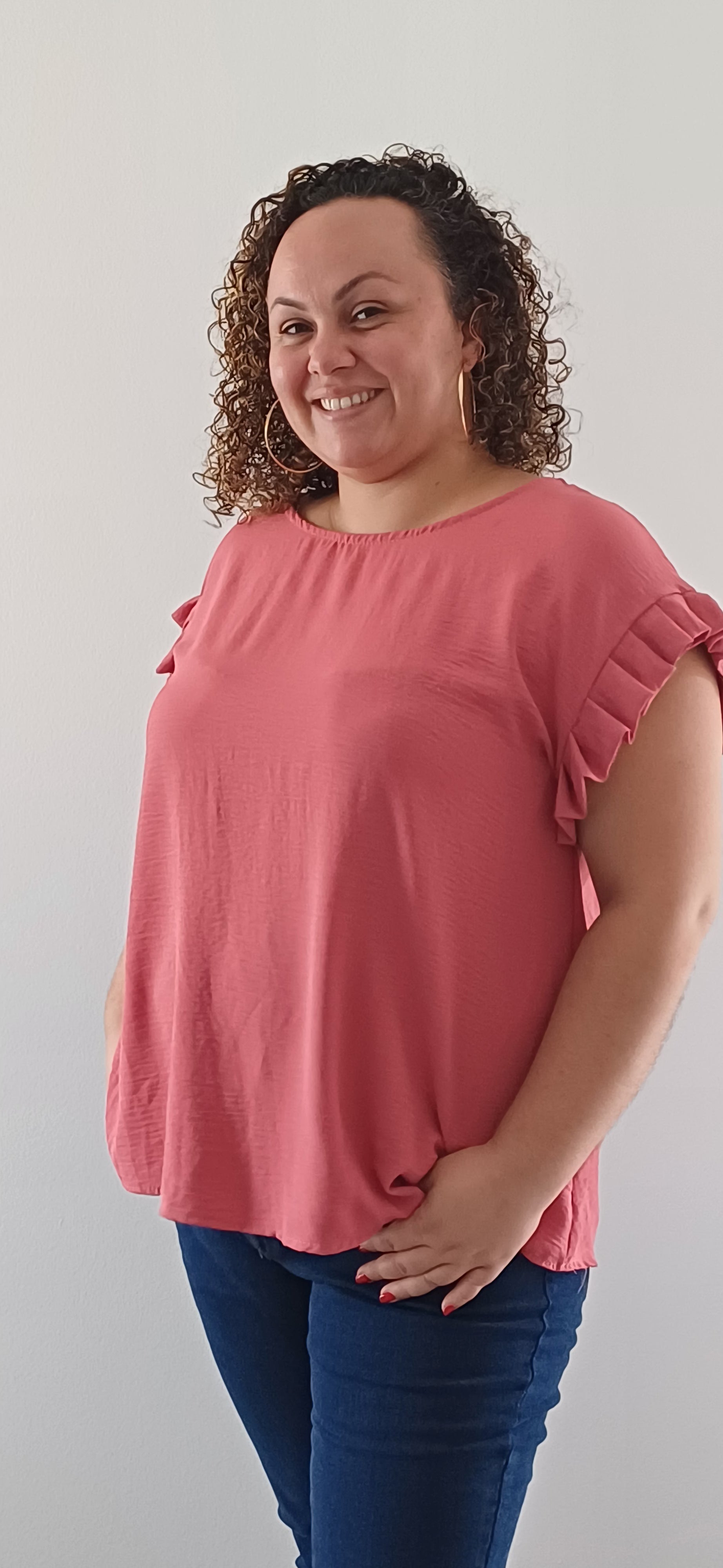 Blouse col rond fluide femme grande taille terracotta élégante et confortable