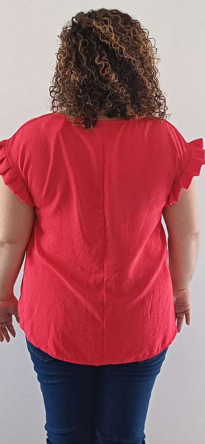 Tissu doux et coupe ample blouse col rond fluide femme grande taille rouge