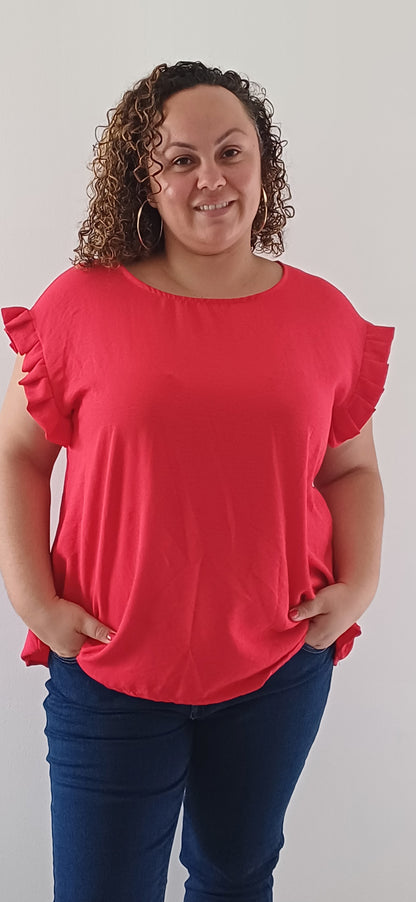 Blouse col rond fluide femme grande taille rouge moderne et tendance
