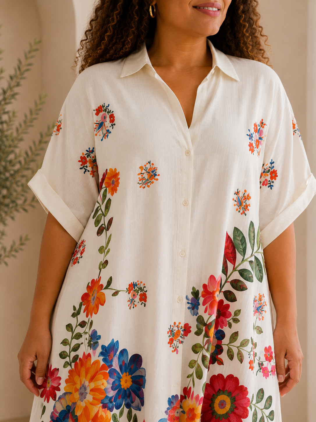 Robe Chemise Femme en viscose imprimée fleurs